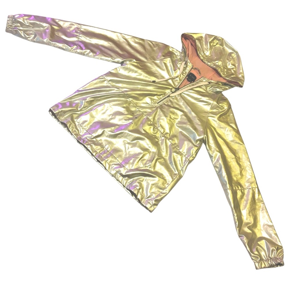 A•Lab✨$4 when bundled✨metallic Iridescent silver Hooded zip-up top 🪩